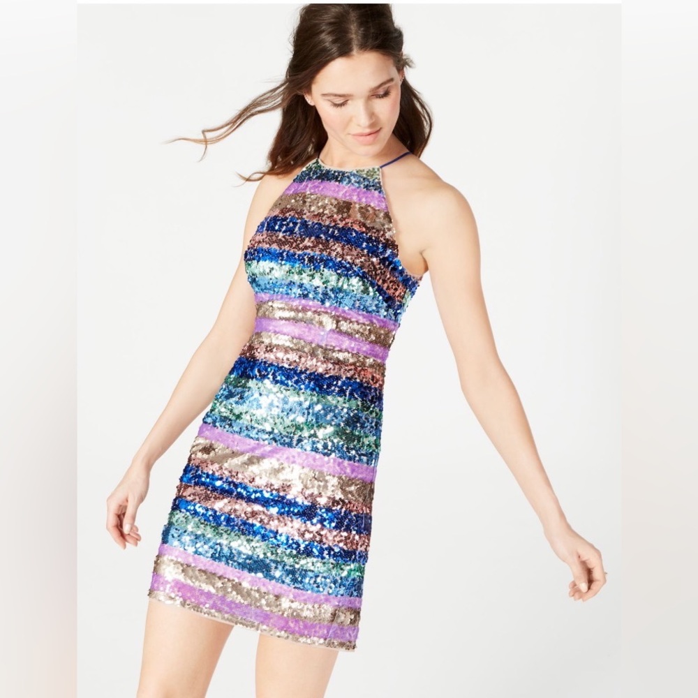 New Aidan Mattox Sequin Stripe Halter Dress Size 8 NWT